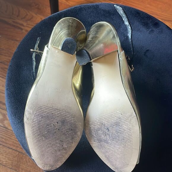 STEVE MADDEN GOLD METALLIC SLING BACK HIGH HEEL WOMEN'S PEP TOE SHOES SIZE 7 M - Picture 10 of 15